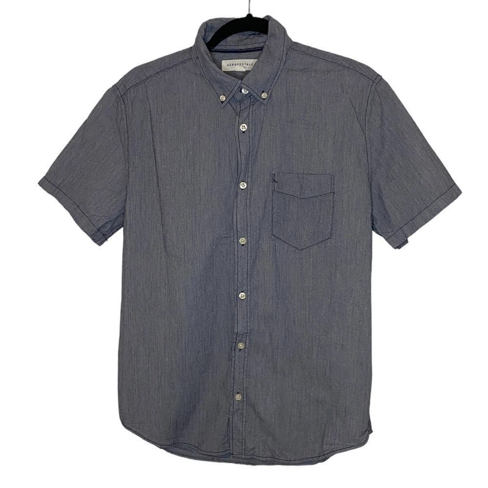 Aeropostale Denim Grey Short Sleeve Button Down Collared Shirt Mens Medium